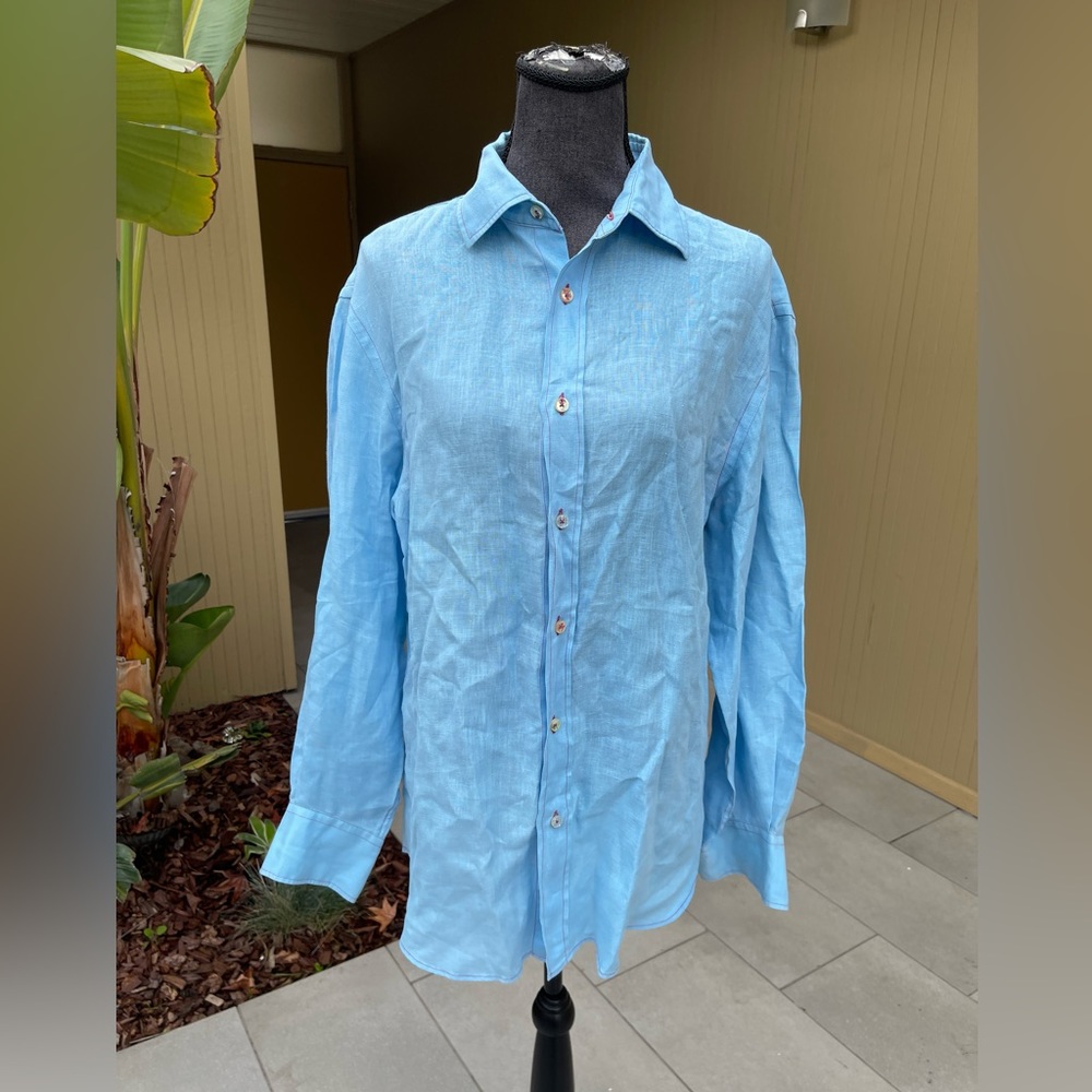 Mason’s Brand: Mens Medium Blue Button Down Linen Shirt